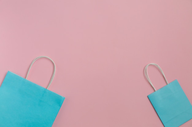 Recycle paper bag isolated on pink  Mockup for design