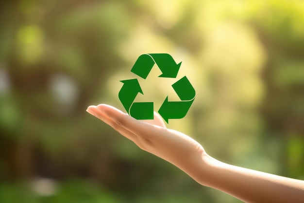 Recycle symbool bij de hand en tas duurzaam en eco-omgevingsconcept Generatieve AI