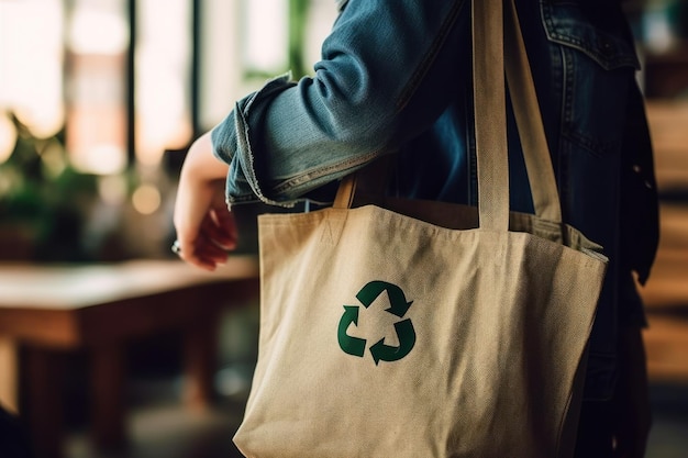 Recycle symbool bij de hand en tas duurzaam en eco-omgevingsconcept Generatieve AI