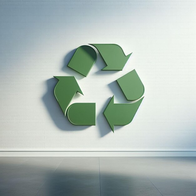 Recycle-symbool tegen een grote lege witte muur