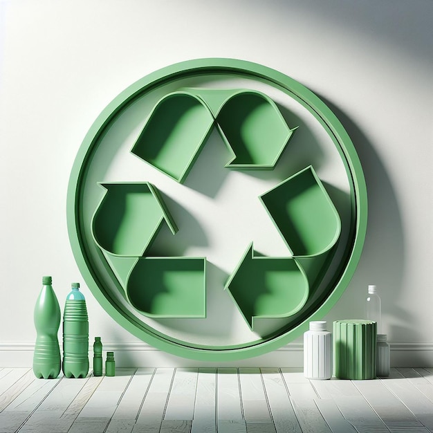 Recycle-symbool tegen een grote lege witte muur