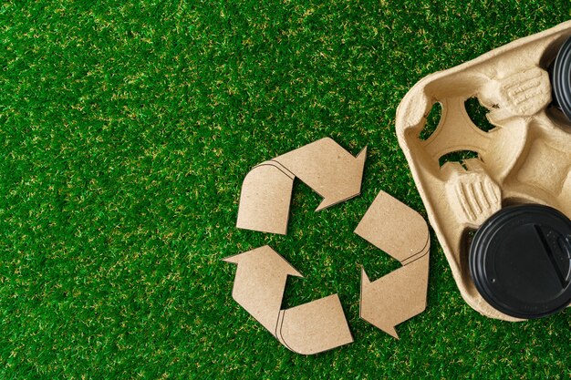 Recycle takeout coffee cups and trays ecological concept