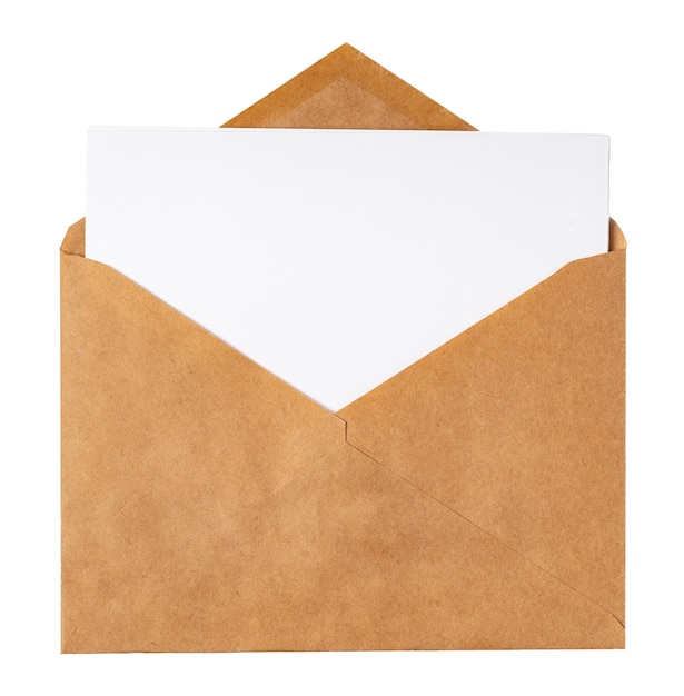 Recycled craft paper envelope isolated white background