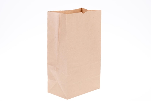 Recycled kraft paper shopping bag brown empty mockup on white background