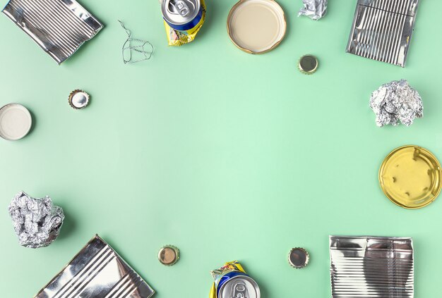 recycled metal on a green background