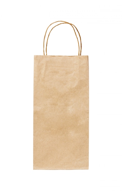 Recycled paper kraft long shopping bag isolated on white 