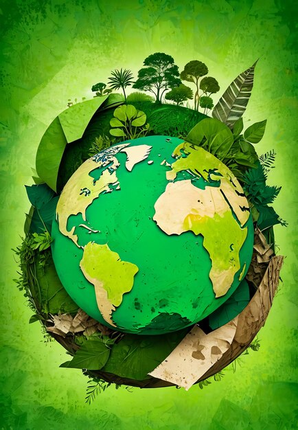 Photo recycling concept earth planet green arrows recycle background earth day