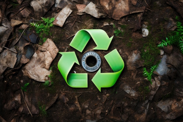 Recycling concept Recycling symbol on nature background A recycling sign with a green button that zero waste reuse concept AI Generated