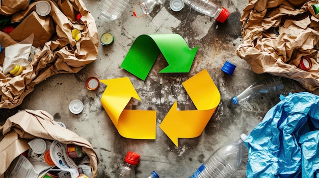 Recycling-logo gemaakt van recycleerbare artikelen