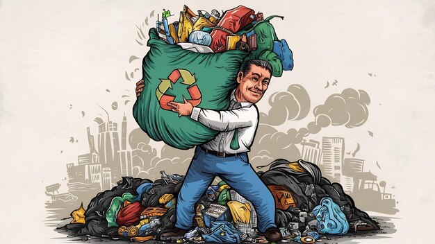 Recycling man vuilniszak voor recycling schoonmaak ecologie concept