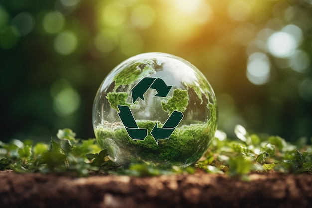 Recycling met een boodschap over de Dag van de Aarde en het belang van het verminderen van afval en het bevorderen van een circulaire economie