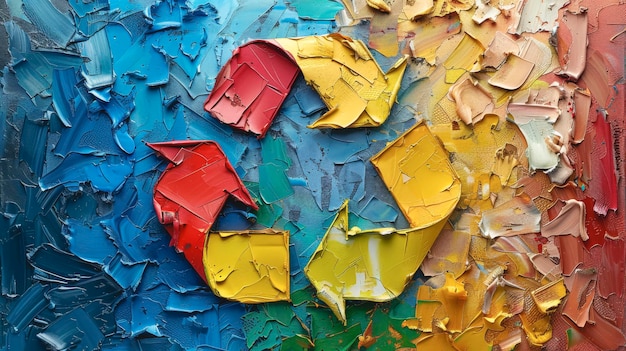 Recycling sign drawn with colorful oil paints