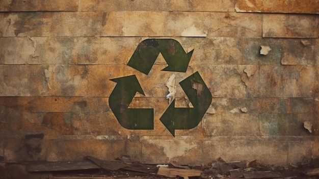 Recycling sign with garbage on grunge background generative ai