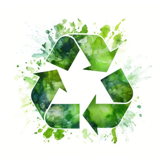 Photo recycling symbol featuring vibrant watercolor greenery on a white background