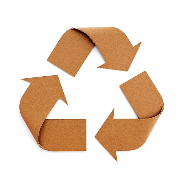 Recycling symbol made of cardboard isolated on white Cardboard recycling arrows reuse recycle logo AI generated