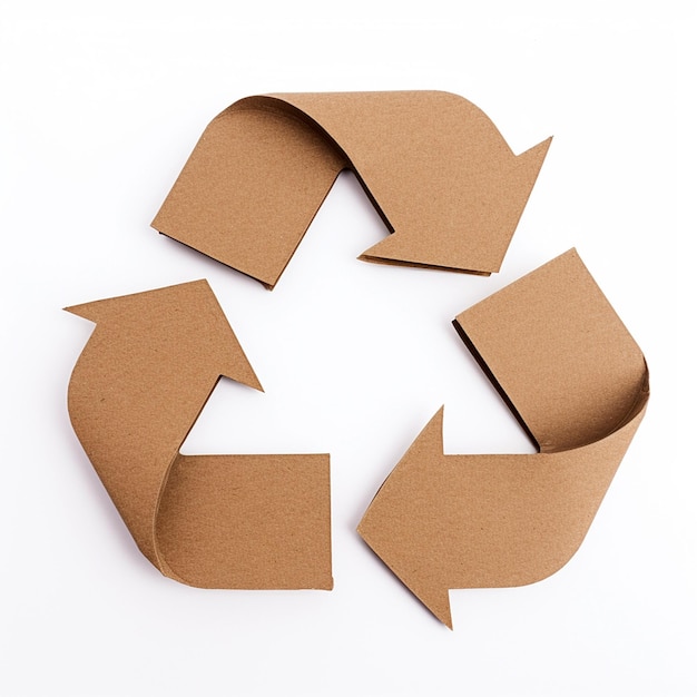 Recycling symbol made of cardboard isolated on white Cardboard recycling arrows reuse recycle logo AI generated