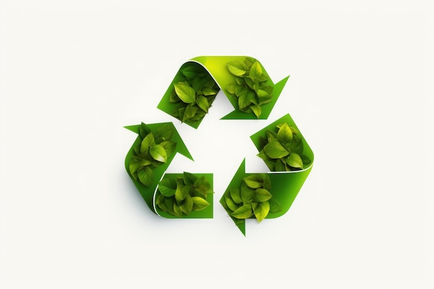 Recycling symbol made from nature green leaves and plants Generative AI