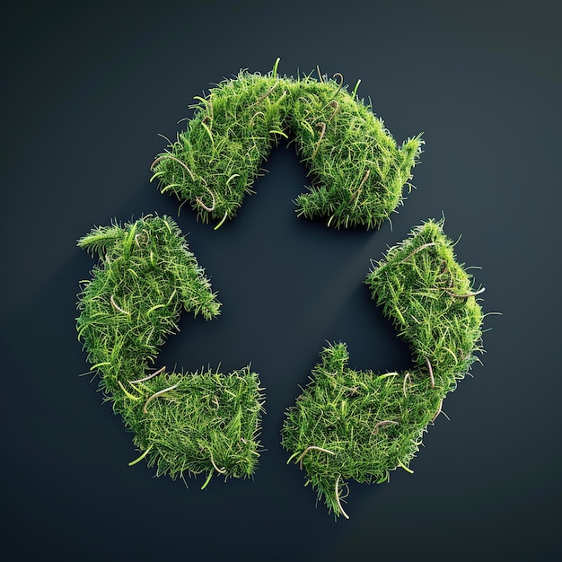 Recycling symbol made of grass isolated on black background