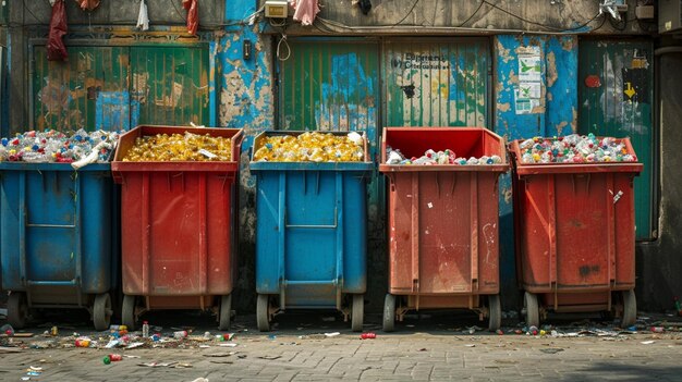 Photo recycling waste units on street