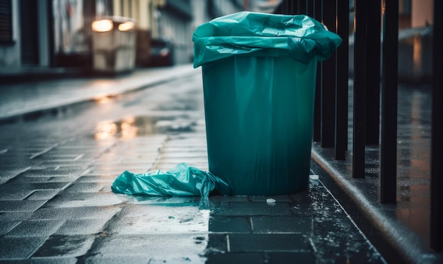 Recyclingcontainer voor afval Stedelijke prullenbak op stadsstraat Generatieve AI