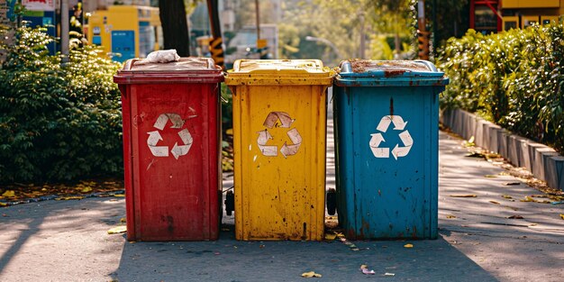 Recyclingvaten op een afvalverwijderingslocatie