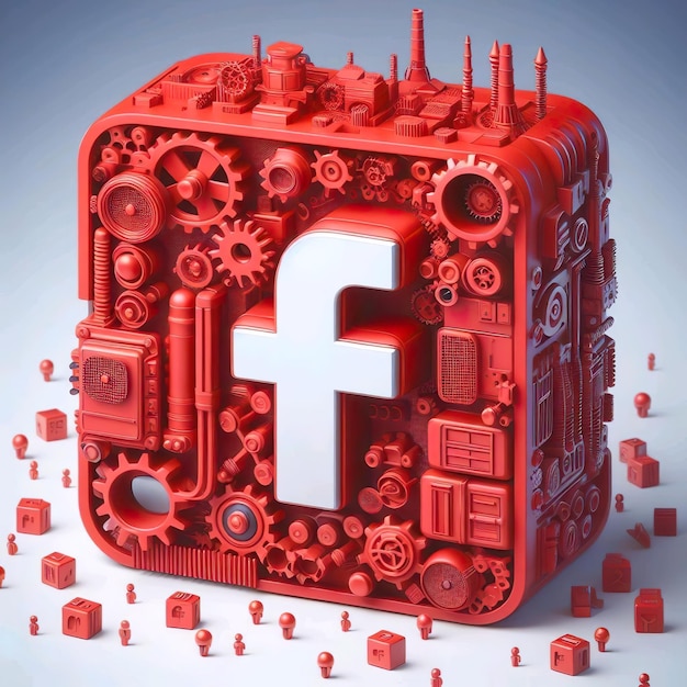 Photo red 3d facebook icon on white 3d