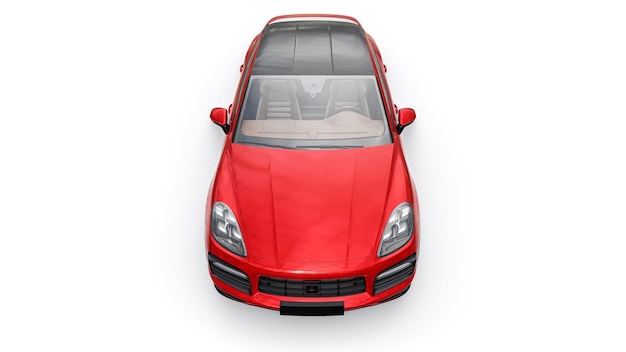 白い背景の上のクーペボディのスポーツsuvの赤い3dモデル3dレンダリング