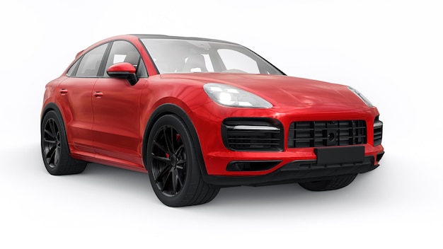 Red 3d model of a sports SUV in a coupe body on a white background 3d rendering