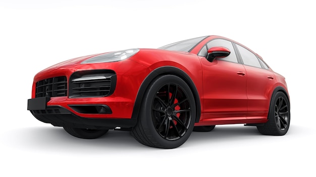 Modello 3d rosso di un suv sportivo in una carrozzeria coupé su sfondo bianco rendering 3d