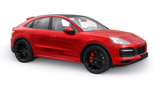 Red 3d model of a sports SUV in a coupe body on a white background 3d rendering