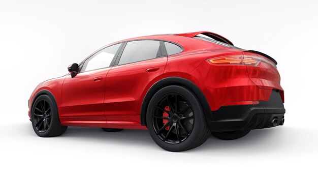 Red 3d model of a sports SUV in a coupe body on a white background 3d rendering