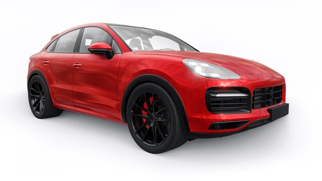 Red 3d model of a sports SUV in a coupe body on a white background 3d rendering