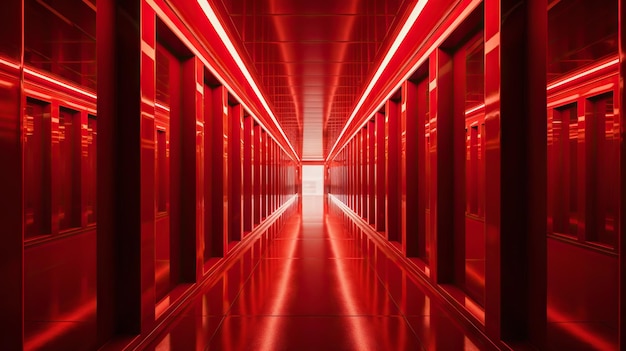 Red abstract futuristic tunnel with neon lines generative ai