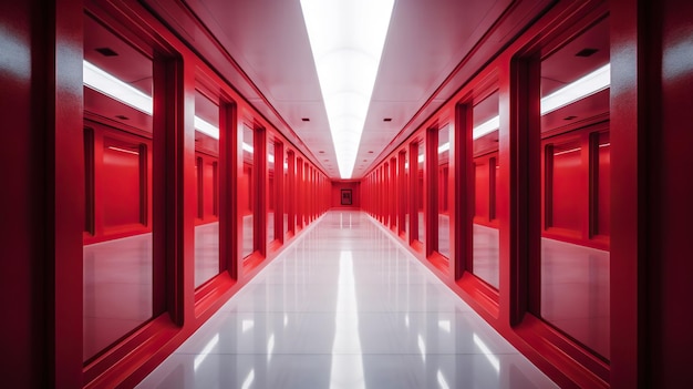 Red abstract futuristic tunnel with neon lines Generative AI