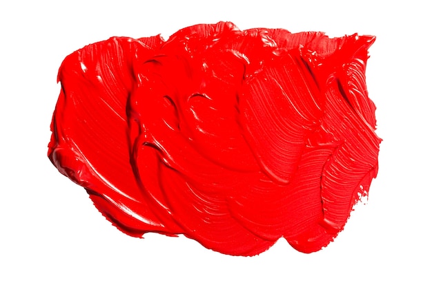 Red abstract oil paint spot. Colorful oil red paint brush strokes isolated on white background.