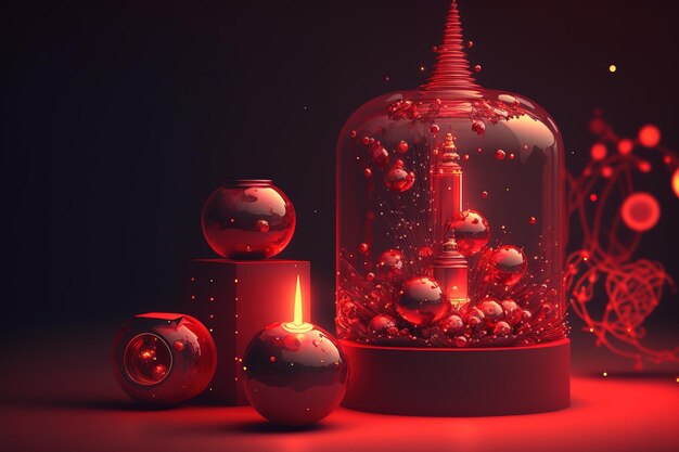 Red abstract with several objects Christmas holiday concept