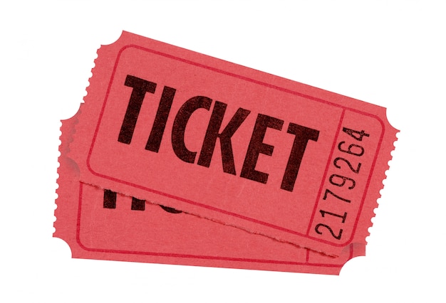 Photo red admission or raffle tickets isolated against white