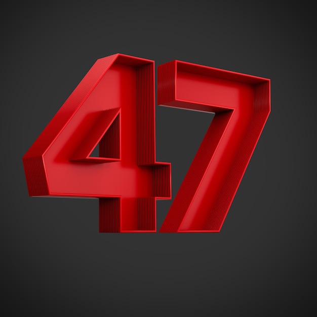 Red Advertising Digit 47 or forty seven with inner shadow 3d illustration