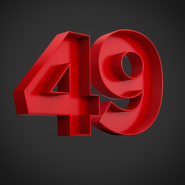 Red Advertising Digit 49 or forty nine with inner shadow 3d illustration