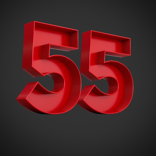 Red Advertising Digit 55 or fifty five with inner shadow 3d illustration