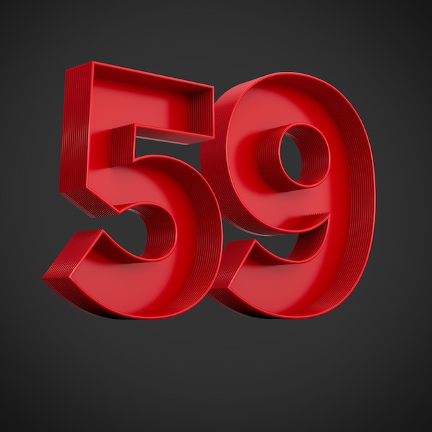 Red Advertising Digit 59 or fifty nine with inner shadow 3d illustration