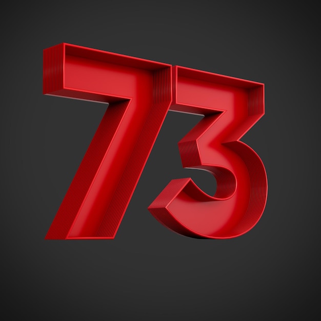 Photo red advertising digit 73 or seventy three with inner shadow 3d illustration