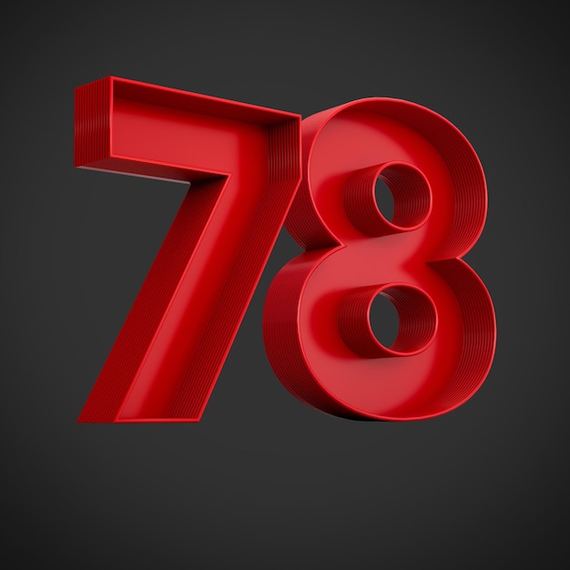 Red Advertising Digit 78 or seventy eight with inner shadow 3d illustration