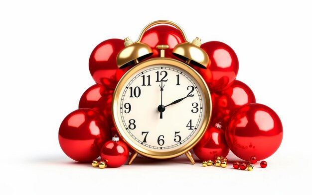 Photo red alarm clock and red balls