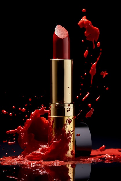 Red alert front view of vibrant red lipstick with a burst of energy AI generated