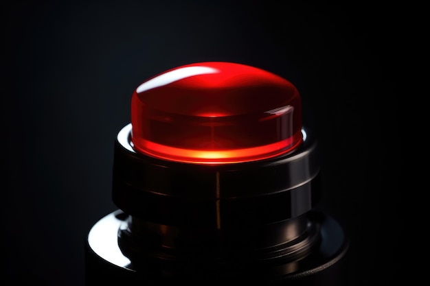 Red alert lamp or warning indicator on black panel glowing