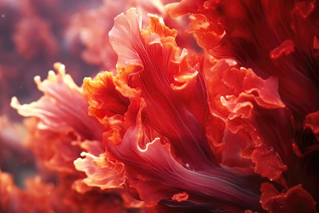 Red Algae Swaying Underwater Closeup Generative AI