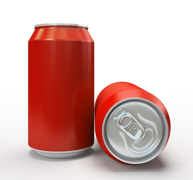 Photo red alluminium cans on white background