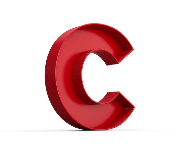 Red alphabet C with inner shadow isolated on white with shadow 3d illustration