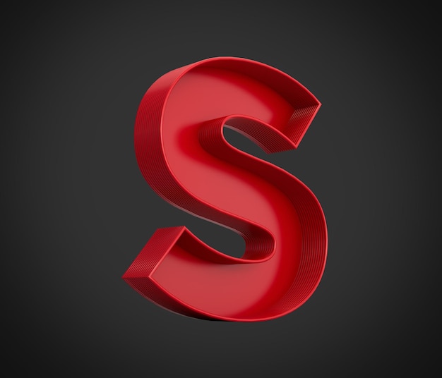 Red alphabet S with inner shadow isolated on black background 3d illustration